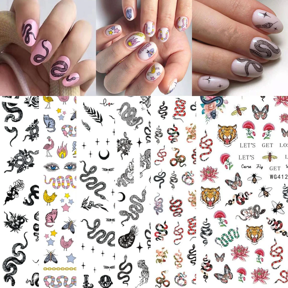 1 stücke 3D Mode Punk Schlange Nail art Aufkleber Halloween Bunte Schlange Selbstklebende Transfer Nagel Dekorationen Slider Aufkleber DIY