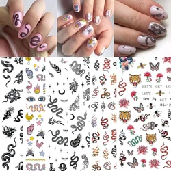 1pcs 3D Fashion Punk Snake Nail Art Stickers Halloween Colorful Snake Self Adhesive Transfer Nail Decorations Slider Decals DIY