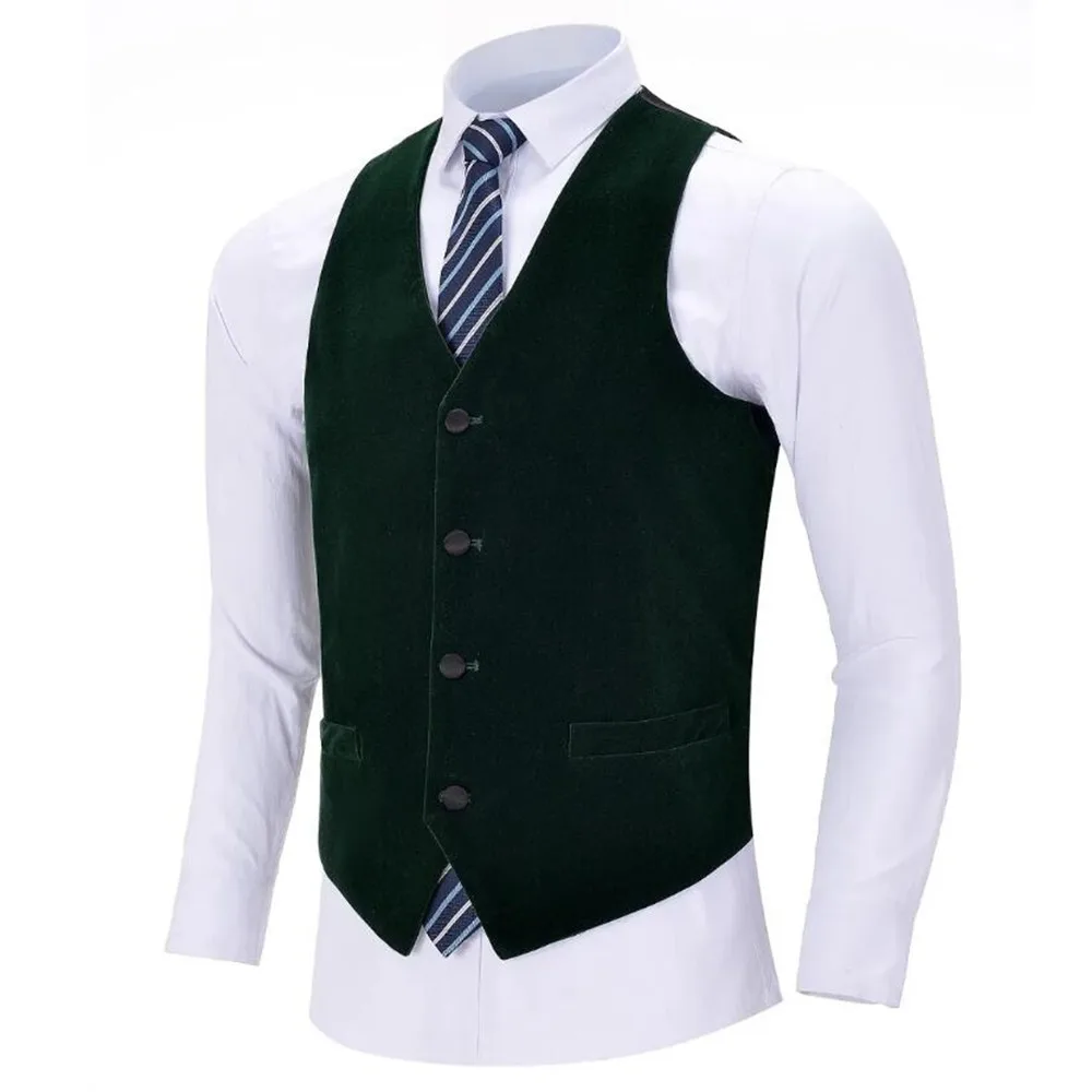 Men\'s Business Army Green Vest Velvet Wool Single-breasted Cotton Suit Vest Waistcoat For Wedding Formal Vest Groomsmen