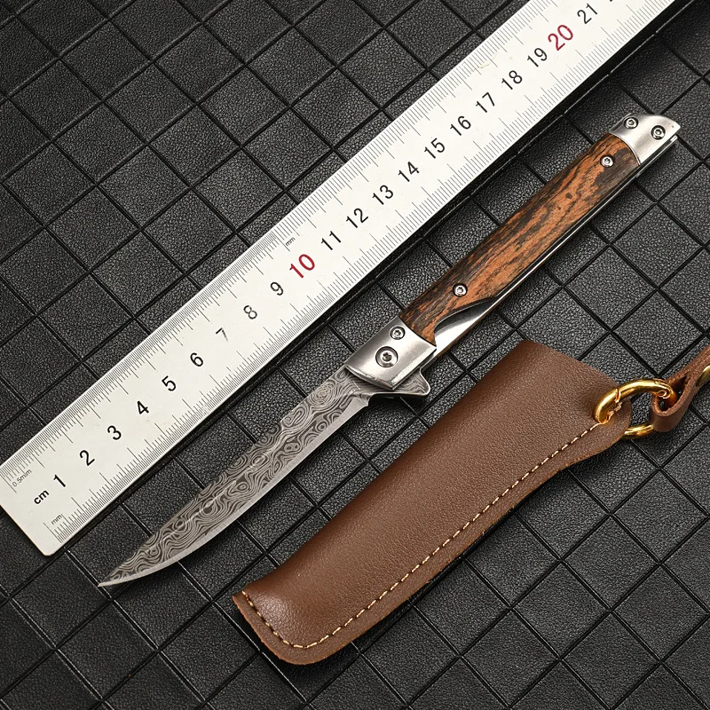 Zhendian Treasure Multi purpose Outdoor Camping Stainless Steel Folding Knife with Damascus Pattern and Height Hardness