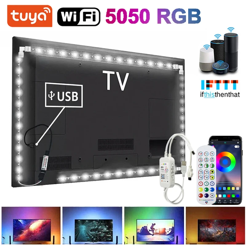 

RGB Led Strip Light 5050 Wifi USB Alexa RGB Led Tape 5V Tuya Neon Strips Music Sync RGB Led Lights For TV Smart