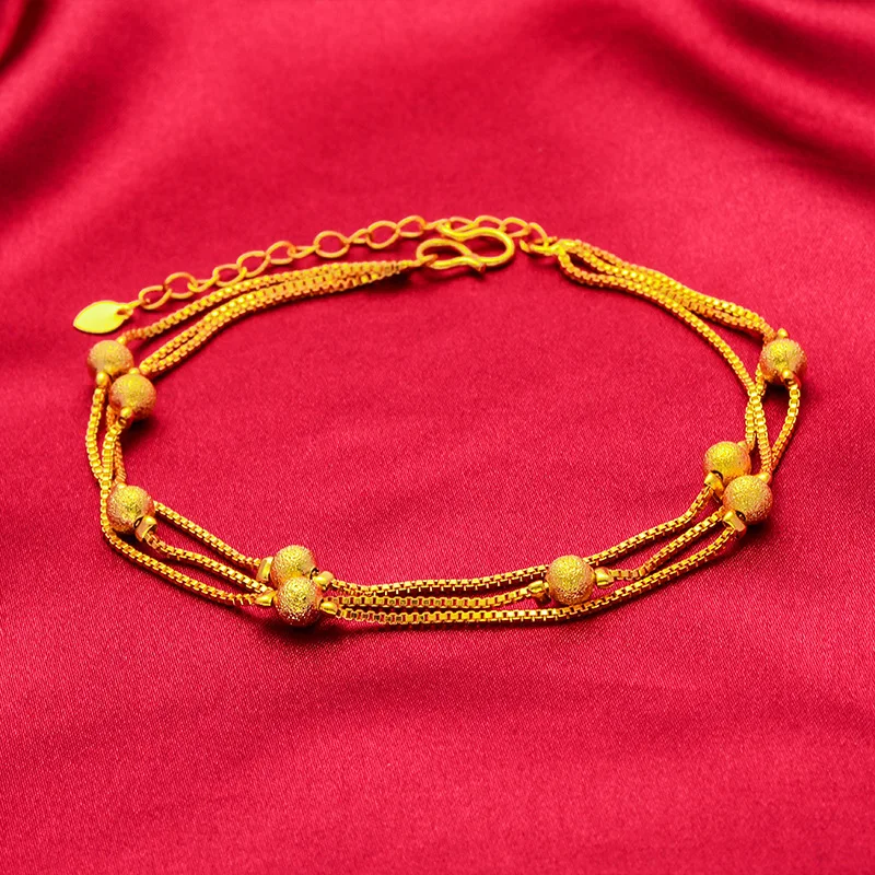 

Luxury 24K 9999 Pure Gold Women's Fashion Korean-style Three-layer Frosted Beads