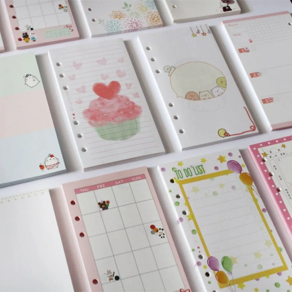 40 แผ่น A5 A6 A7 หลวมกระดาษเติมเค้กดอกไม้ภายใน Refill Spiral Binder กระดาษ To Do List 6 หลุม