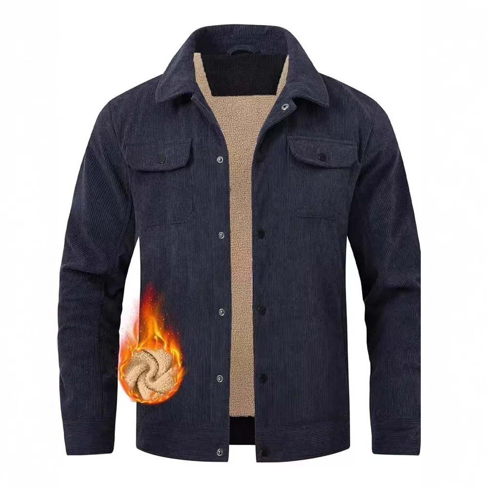 

2025 Autumn/Winter New Style High-Quality Men's Long-Sleeve Jacket with Collar Denim Linen with Insulation Coat in European Size
