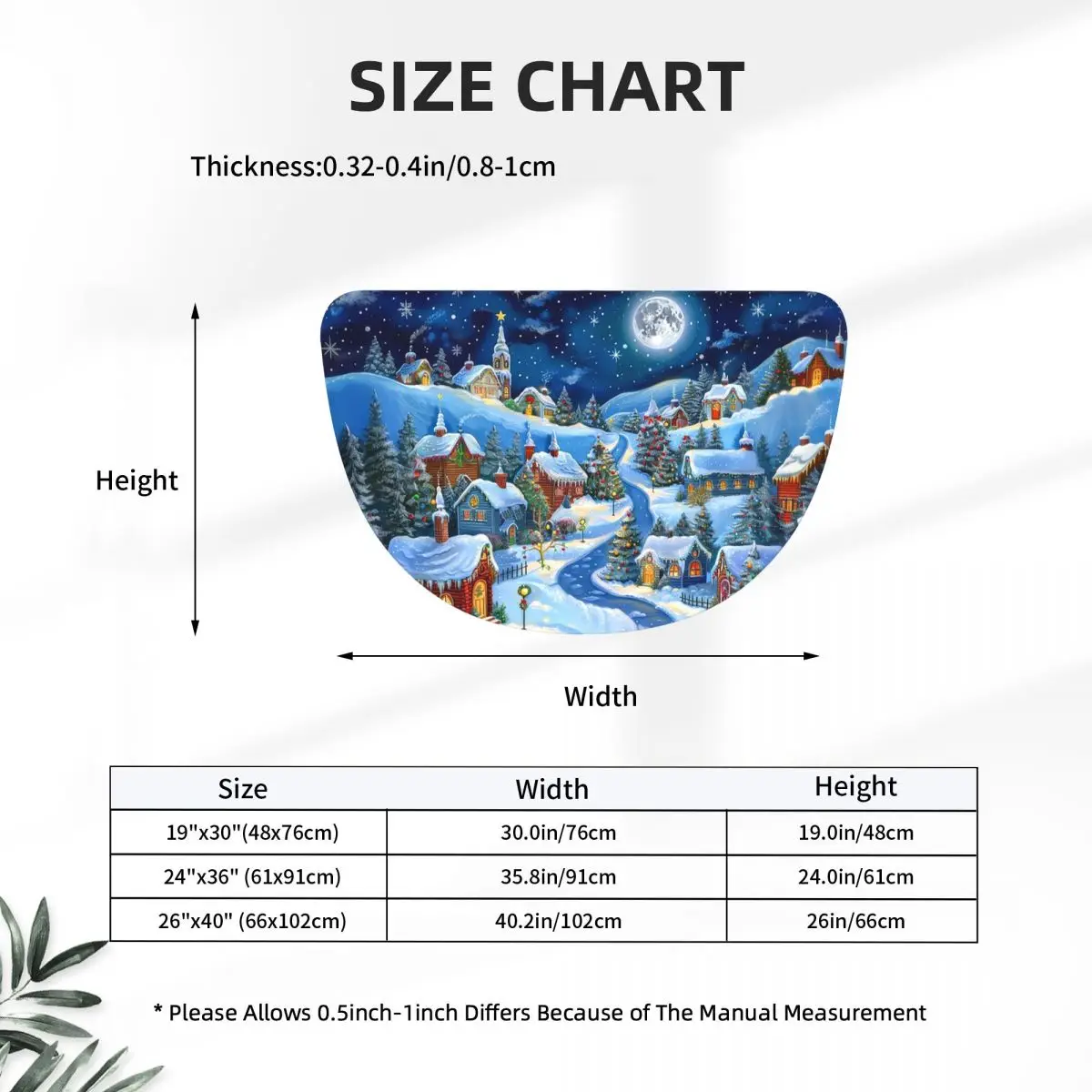 Christmas Town Full Moon Snow Village Soft Flannel Half Round Doormat Non Slip Bathroom Mat Absorbent Floor Carpet for Garage