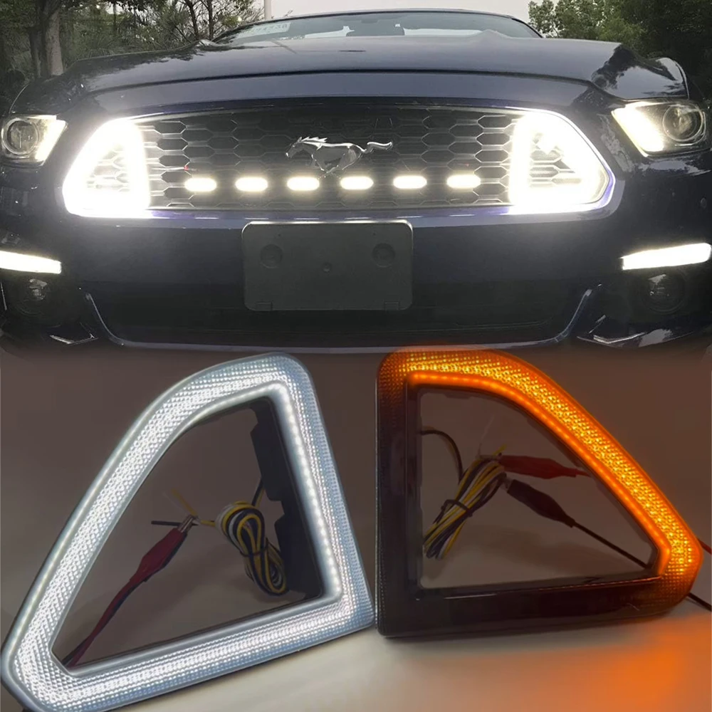 

2x Smoked Lens Front Grill Hood LED Flashing Turn Signal Light DRL For 2015 2016 2017 Ford Mustang Auto Assembly