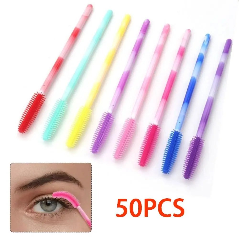 

50Pcs Disposable Eyelash Brushes Makeup Tools Silicone Mascara Wand Applicator Rainbow Color Microbrush Eyebrow Comb