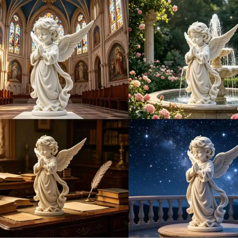 3D Printed Guardian Angel Figurine Exquisite Angel Wings Statue Handcrafted Sculpture for Living Room Table Decor
