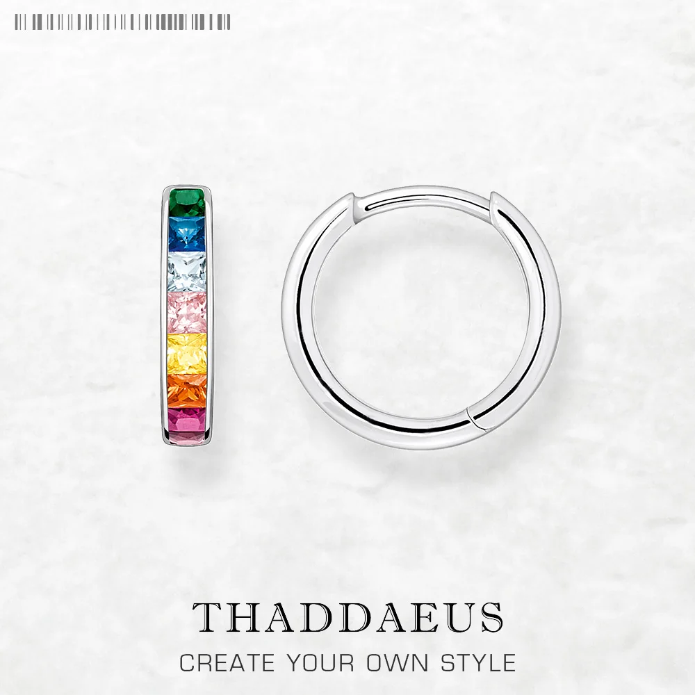 

Rainbow Colours Stone Hoop Earrings Creole Europe Glam Fine Jewerly For Women Bohemia Gift In Real 925 Sterling Silver
