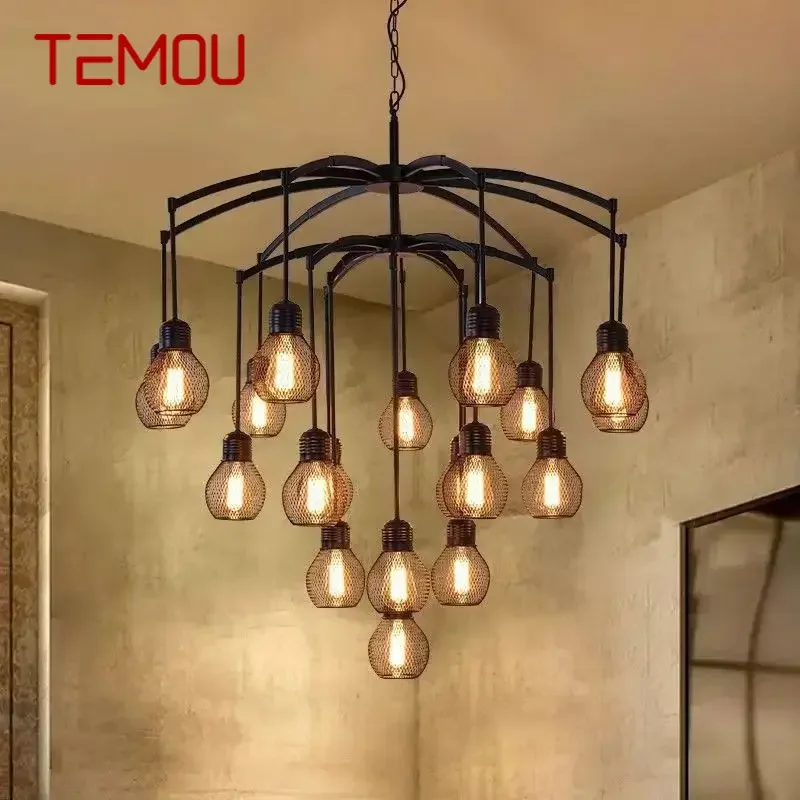 TEMOU American Retro Pendent Lamp Industrial Wind Living Room Restaurant Loft Clothing Store Cafe Bar Box Homestay Chandelier