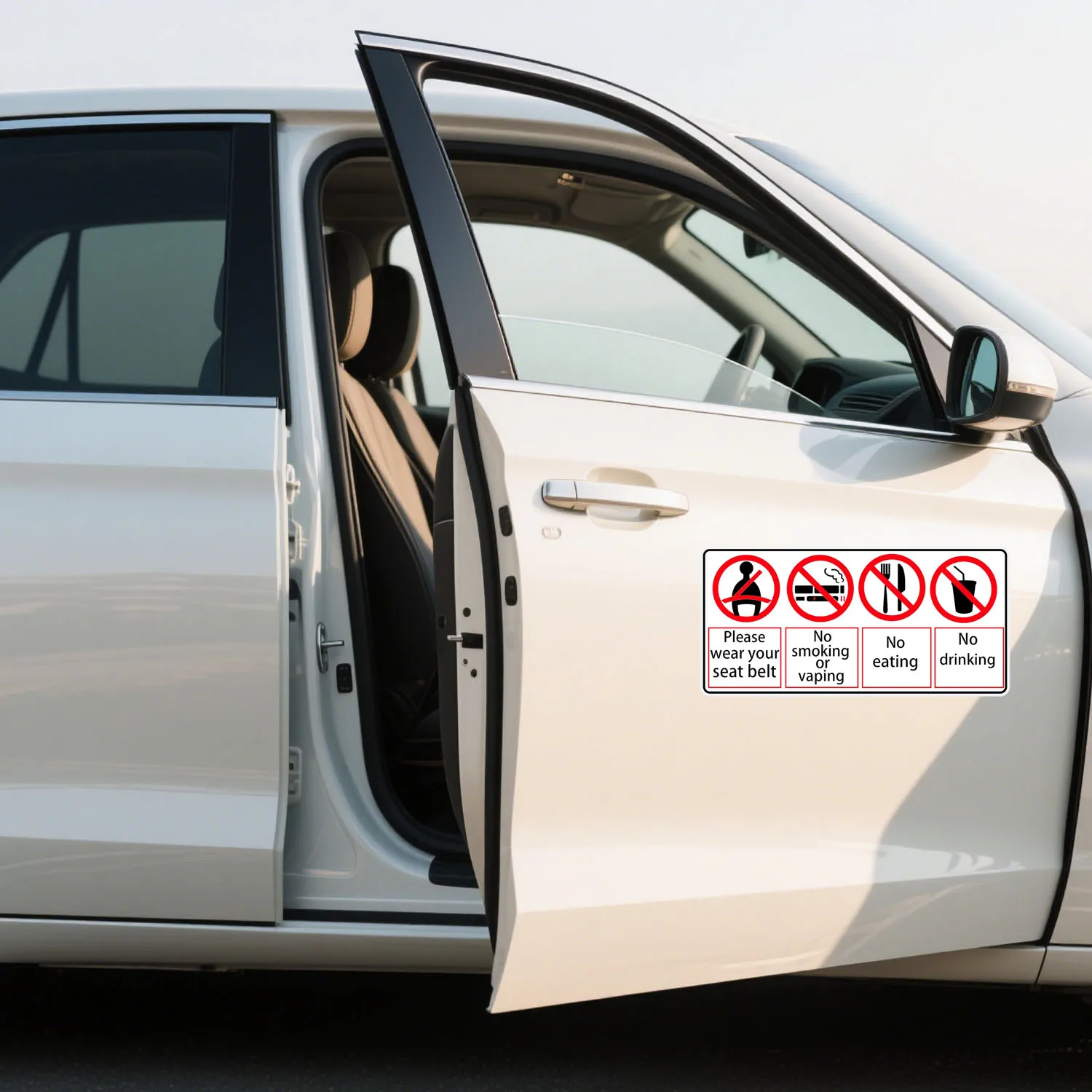 حزام الأمان يجب ارتداؤه ملصق 5 قطعة لا الأكل ولا شرب ممنوع التدخين علامة السلامة 2.76X6 بوصة ملصقات تحذير سلامة المركبات #3