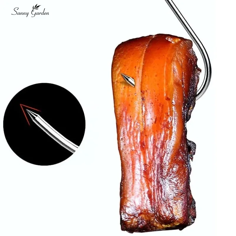 Bacon Roast Duck Pork Stainless Steel S Hooks with Sharp Tip Utensil Meat Clothes Hanging Hooks for Butcher Shop Kitchen Baking