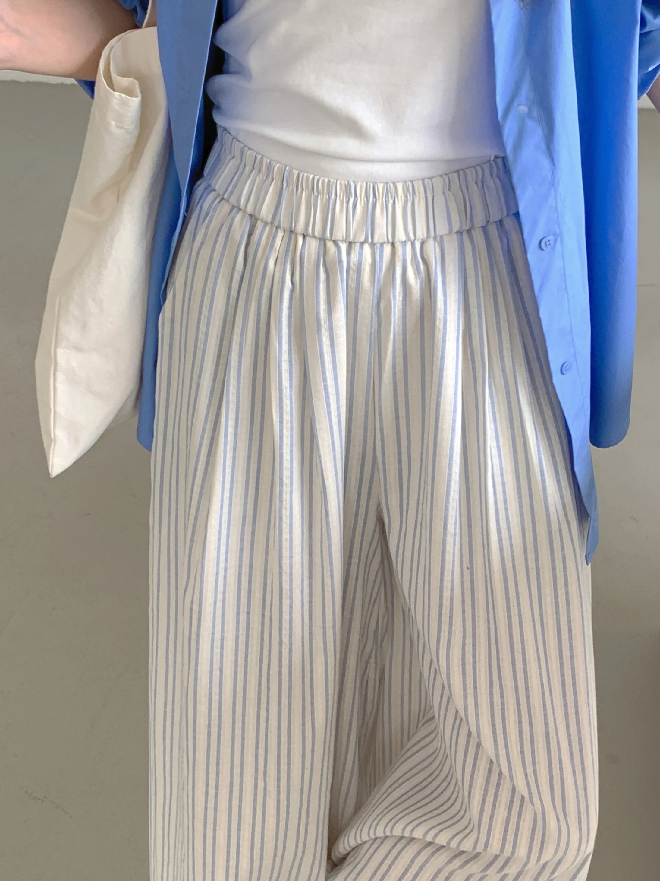 Calças de Cintura Alta tradas de Perna Larga Fenas Casuais Corte Reto Crimento até o Chão Moda Verão Novo Estilo Co...