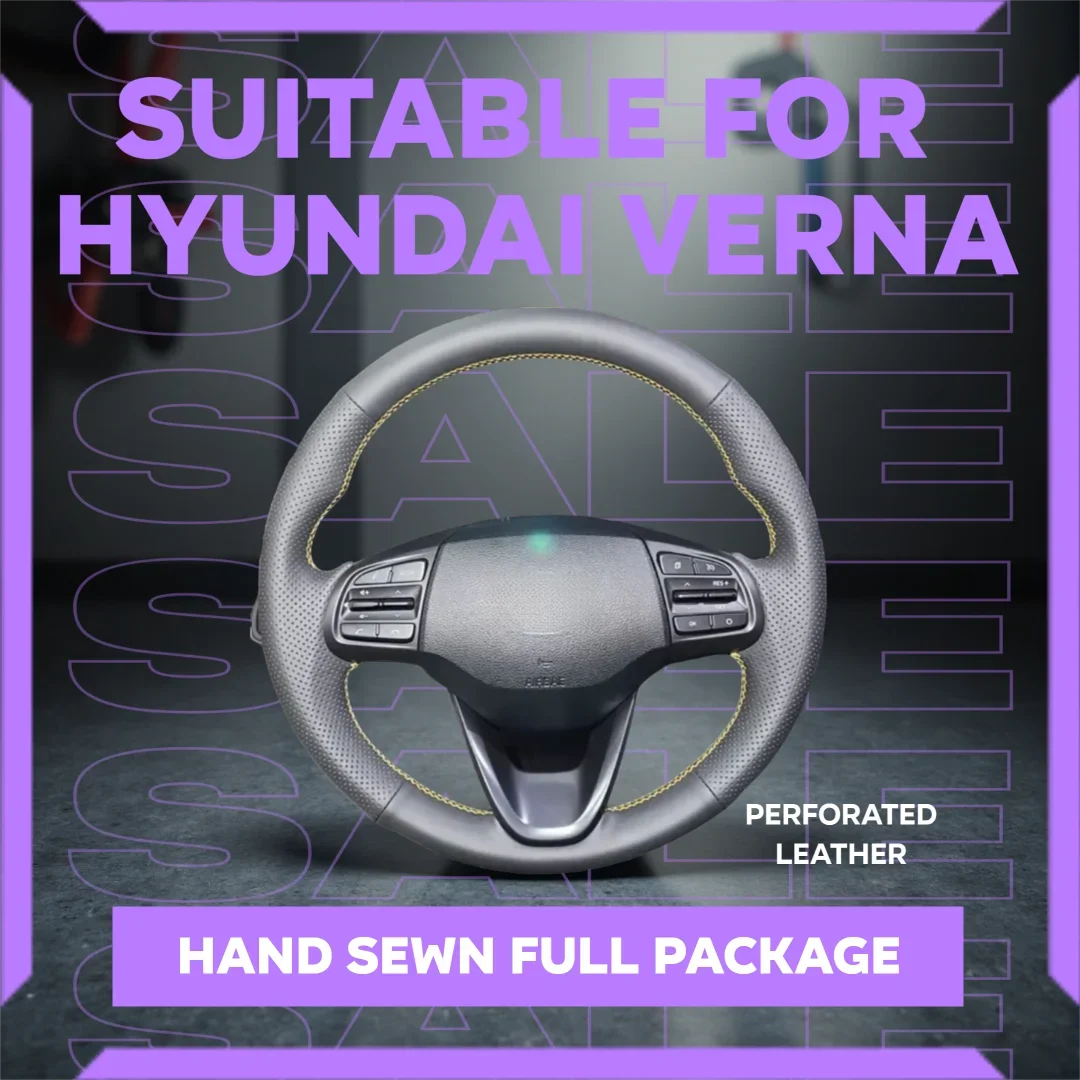 Suitable for 17-20 Hyundai Verna steering wheel covers, leather perforated handle covers, hand sewn all inclusive