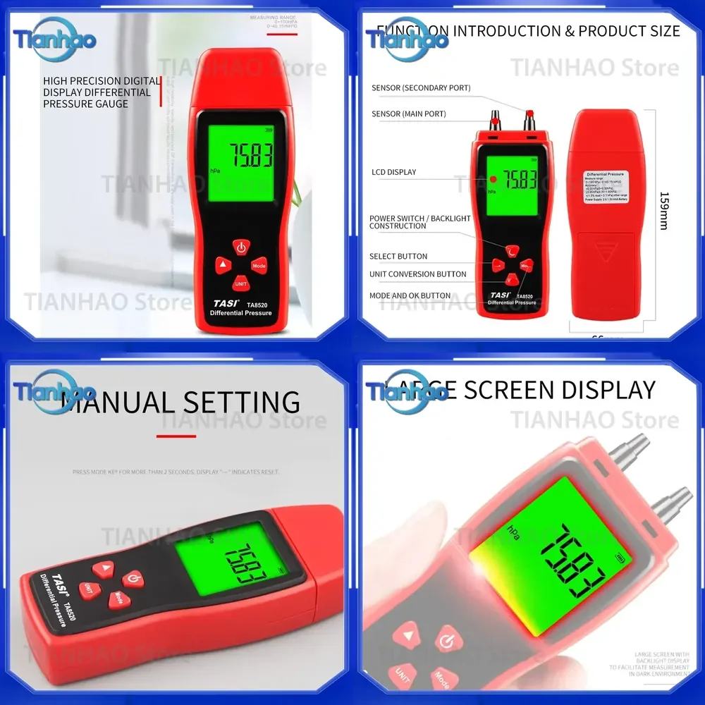 Digital Pressure Gauge Micro Differential Detector Handheld Differential Barometer for Industrial Use