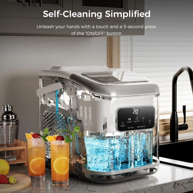 Kismile ポータブルカウンタートップ製氷機 LED スクリーンコントロールパネル付き、容量 28 ポンド/24 時間、セルフクリーニング製氷機
