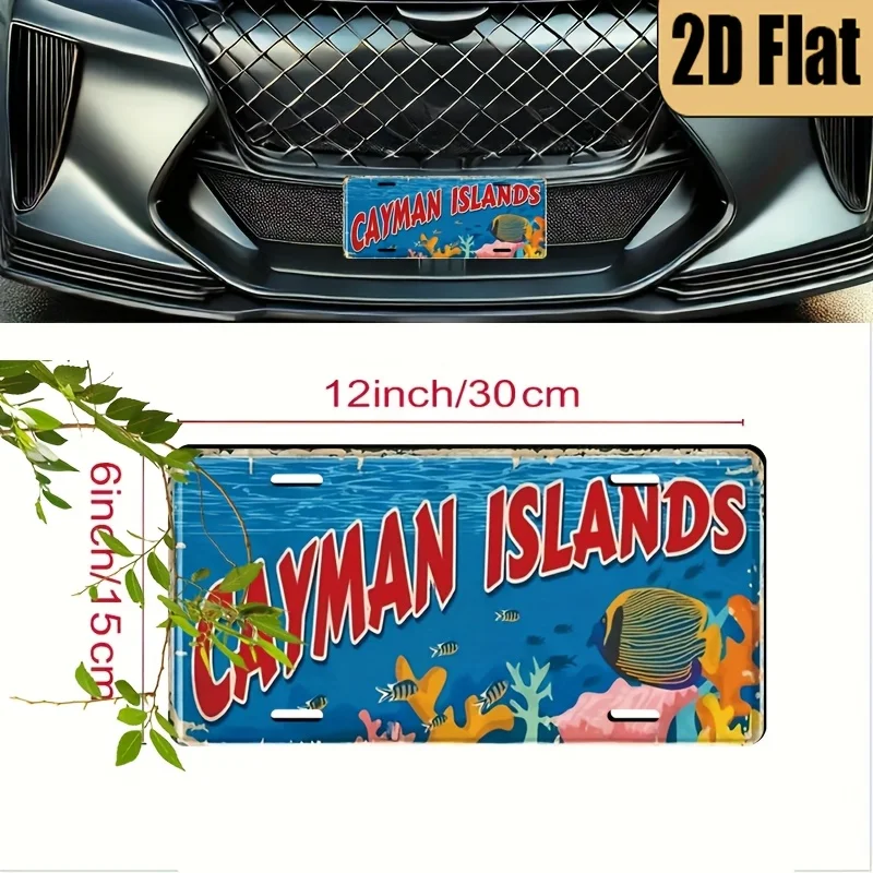 1pc Vintage Caribbean Islands License Plate - Tropical Cayman Islands Decor with Turquoise Ocean & Coral Reef Design - Large 6x1