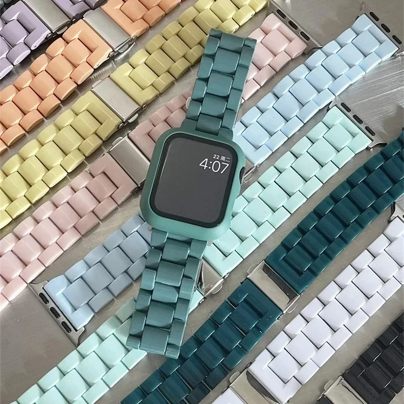 Candy Color Resin Strap For Apple Watch 41mm 45 38 42 44 40mm Acrylic Macaron Wrist Watchband Belt Smart Watch Band Accessories