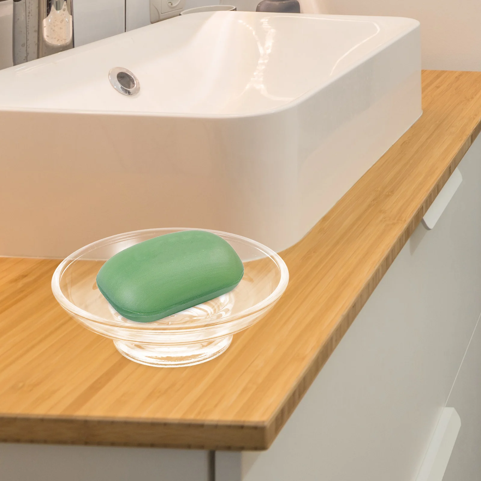 

2pcs Soap Dish Glass Small Bar Self Draining Tray Round Fragrance Oil Bowl Clear Soap Tray Bathroom Holder Wax Warmer