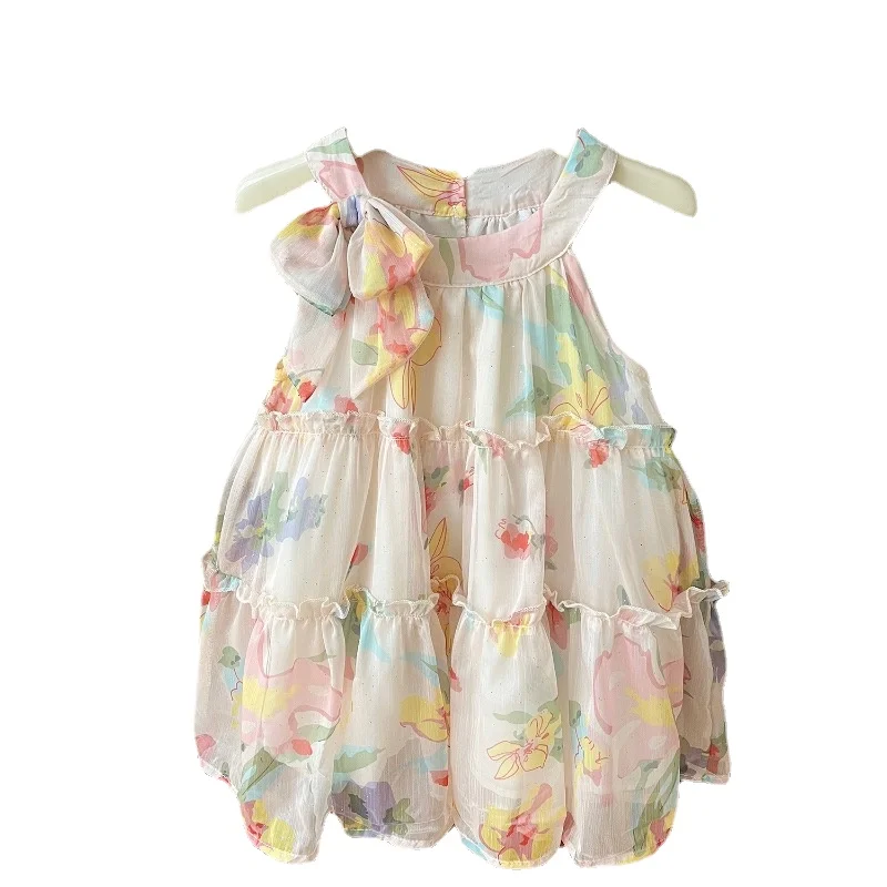 Girls Dress Summer Sleeveless Bow Princess Dress Korean Fashion Kids Dresses Birthday Party Toddler Girl Dress 2 3 4 5 6 7Yrs