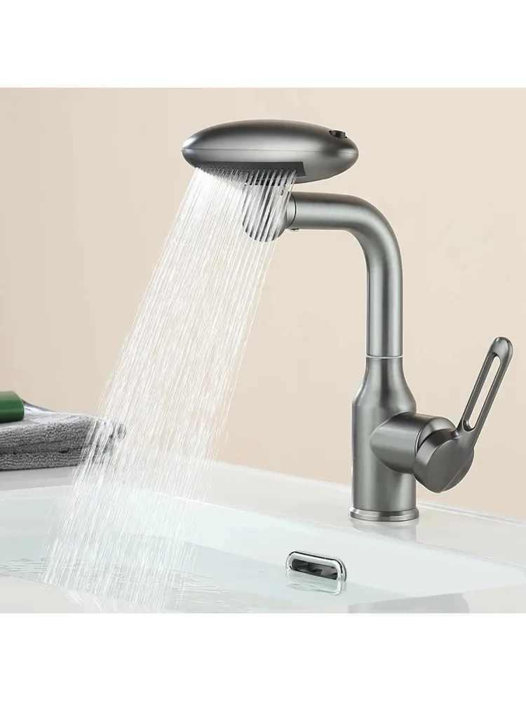 

Многофункциональный смеситель для раковины с водопадом, 4 режима выхода воды, распылительный смеситель 360 ° Вращающийся смеситель для раковины горячей и холодной воды для ванной комнаты