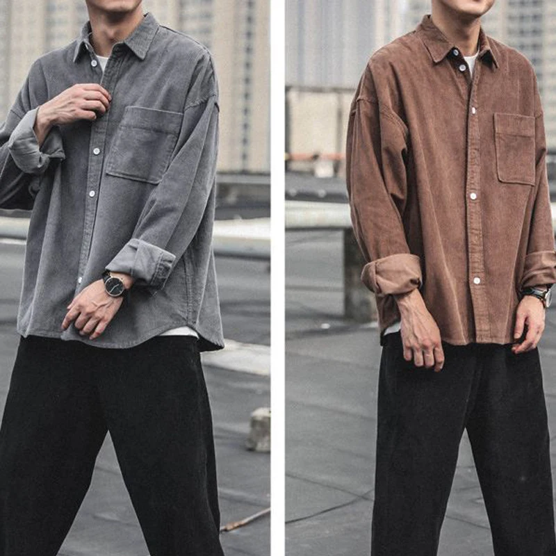 TRSYPHXM 2024 new Corduroy shirt men's long sleeved autumn American trend casual loose men's spring and autumn shirt men's coat