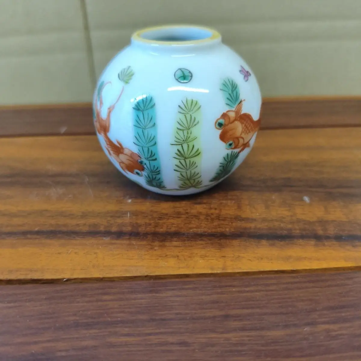 Old Collection Hand painted Pink Color Porcelain Goldfish Painting Water Bowl Scholar Room Decorative Vessel