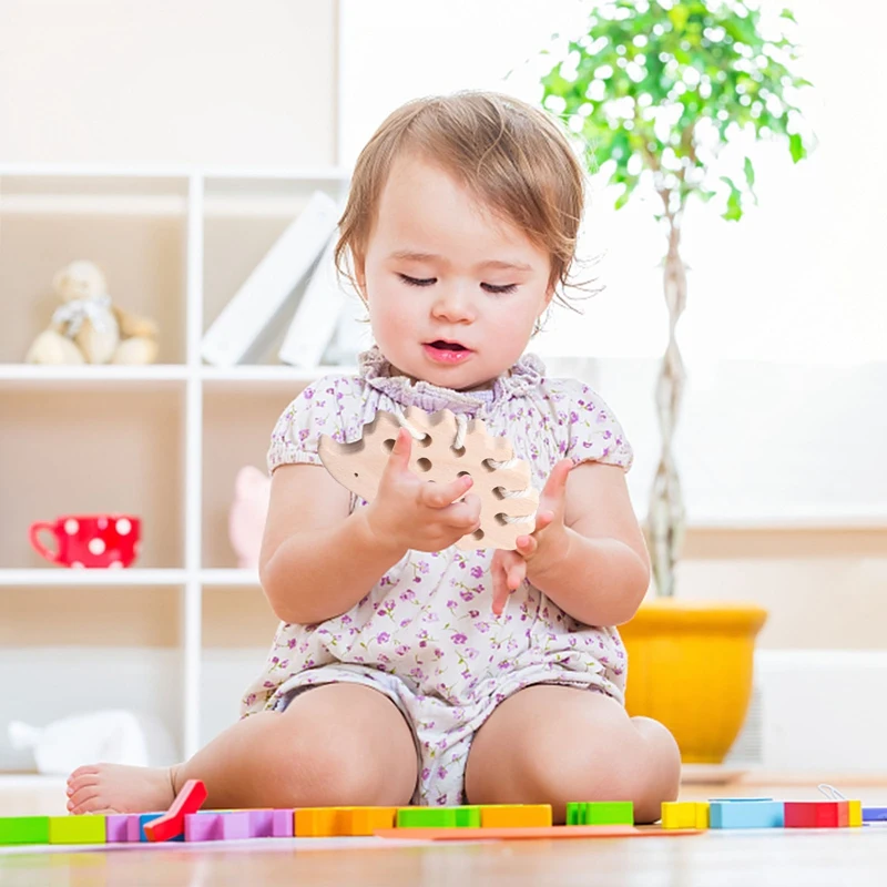 Bloques de roscado Montessori de madera para bebé, tablero de erizo de haya, juguete creativo, habilidad práctica, educativo, regalos para niños