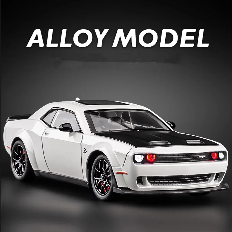 1:24 Dodge Challenger SRT Hellcat Alloy Racing Car Model Diecast Metal Sports Car Model Simulation Sound and Light Toy Gift