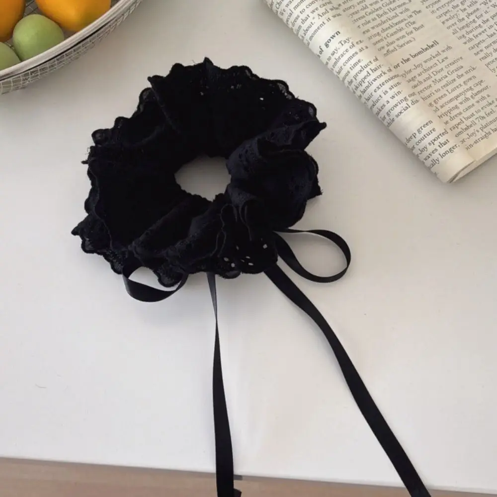 Flower Shape Ballet Style Lace Scrunchies Hair Tie Heart Embroidery Large Hair Scrunchies Cloth Rubber Bands