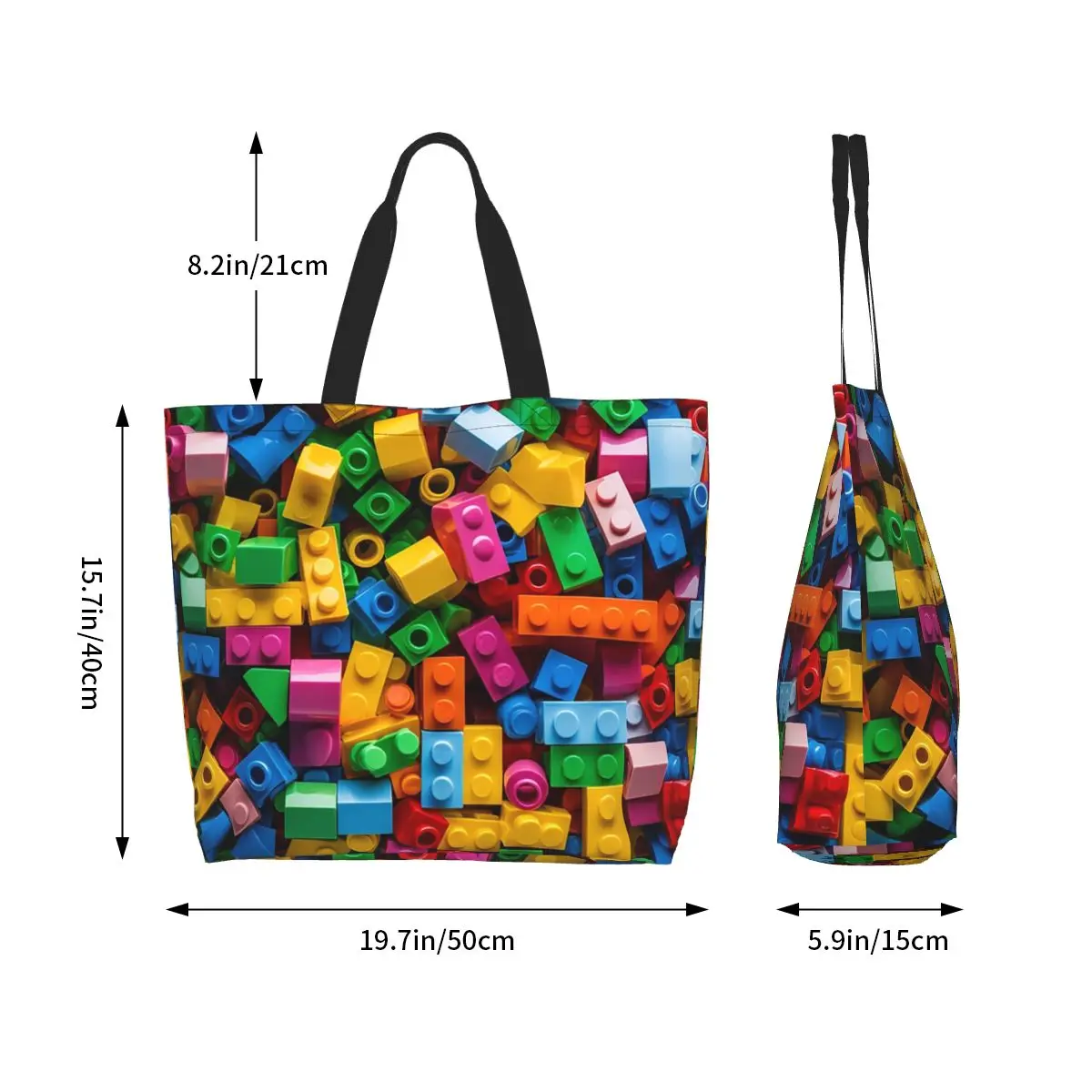 Lego Texture 2 Shopping Tote Bag Canvas Large Capacity Shoulder Bags Shopper Grocery Handbag for Women view 2