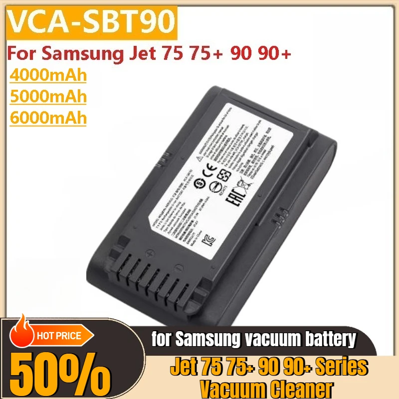Bateria VCA-SBT90 6000mAh para Samsung Jet 75 75+ 90 90+ Series aspirador de pó novo de alta capacidade
