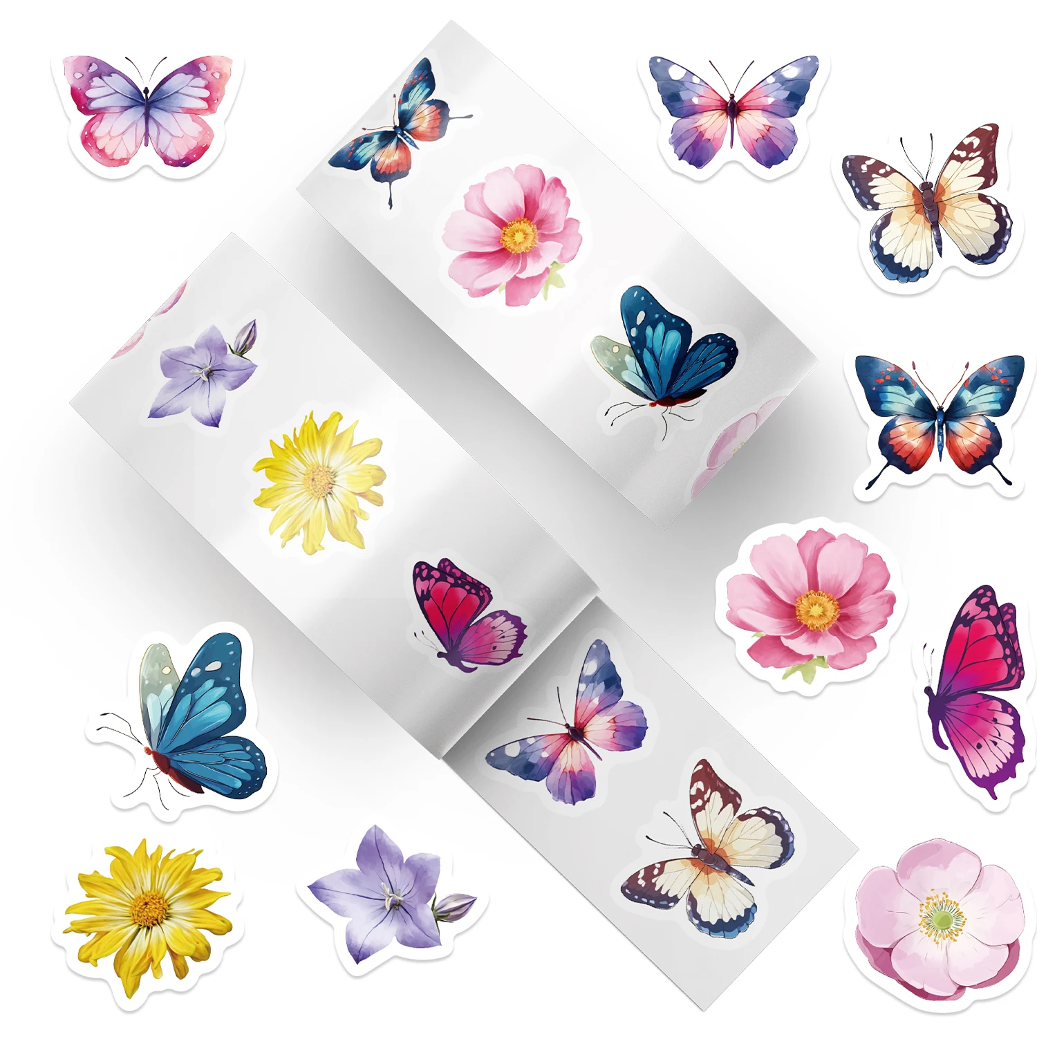 500pcs Cartoon Colorful Butterfly Flower Roll Stickers Diy Gift Packaging Home Decoration Sealed Labels PVC Toy Waterproof Stick