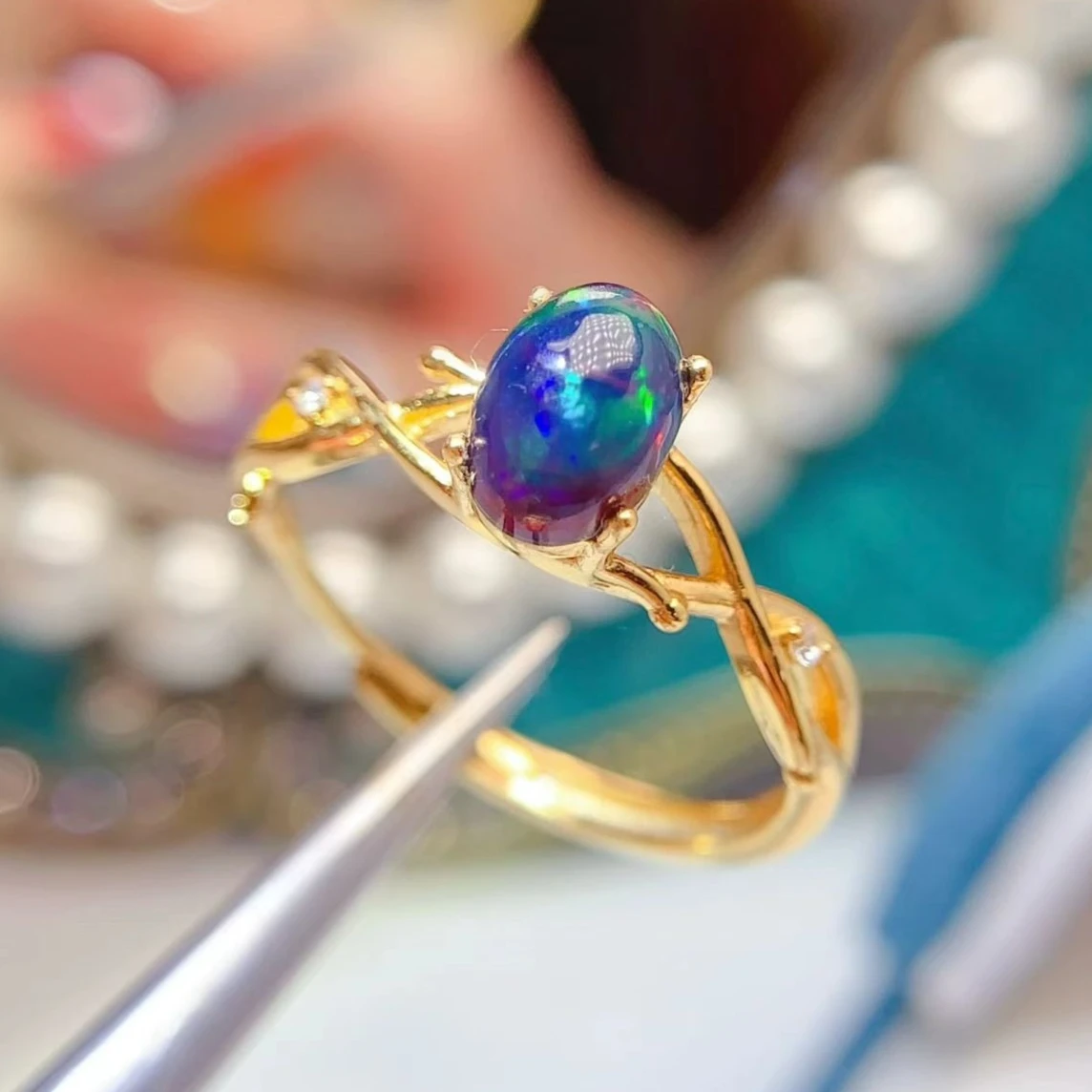 

Dyed Natural Opal Ring 5mm*7mm Genuine Opal Jewelry with Certificate 925 Silver Gemstone Ring for Daily Wear