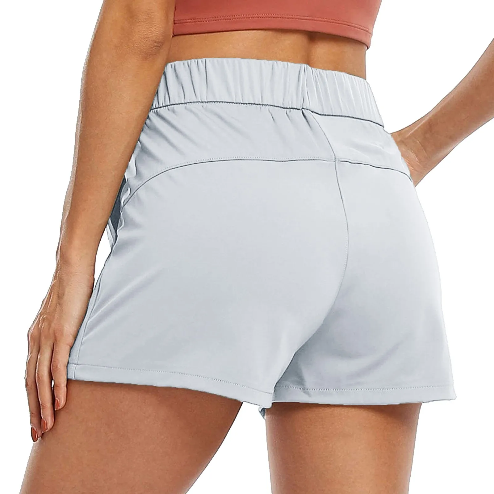 Pantalones cortos de Yoga para mujer, cintura elástica con cordón, pantalones de pierna recta informales de Color sólido, pantalones cortos