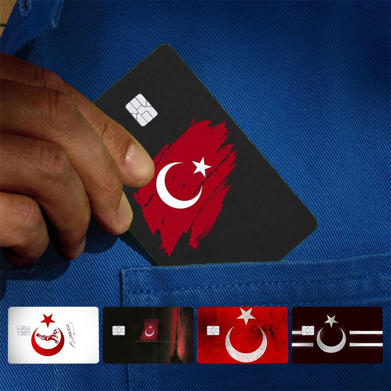 Pegatina con diseño de la bandera de Turquía Ataturk para tarjeta de crédito, tarjeta bancaria, tarjeta de débito, tarjeta de autobús, soporte para tarjeta frontal, elegante y moderno