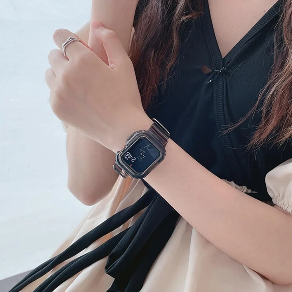 حافظة من البولي يوريثان + حزام لساعة أبل 46 مللي متر 42 مللي متر 45 مللي متر 44 مللي متر 40 مللي متر 41 مللي متر غطاء مطاطي + سوار كوريا iWatch Series 10 9 8 7 6 5 4 3 SE #5