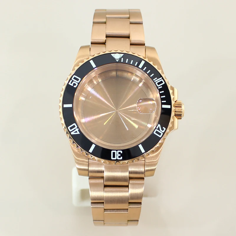 40 مللي متر ساعة ذهبية وردية SUB حافظة زجاج الياقوت ل PT5000 NH35 NH36 NH34 Miyota8215 Eta2824 ساعة يد تعمل بالحركة 28.5mmDial المحار حزام