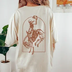 Western Cowboy T Shirt Skeleton Riding Horse Shirt Rodeo Graphic Tee Vintage Retro Cowgirl Skeleton Riding Horse Women Clothing