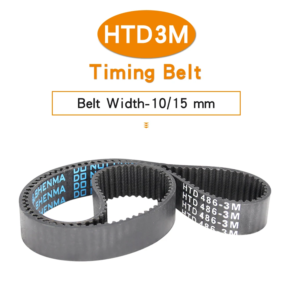 Synchronous Belt HTD3M-486/489/492/495/498/501/507/510/513/519/522 RubberTransmission Belt Width 10/15mm For 3M Aluminium Pulley