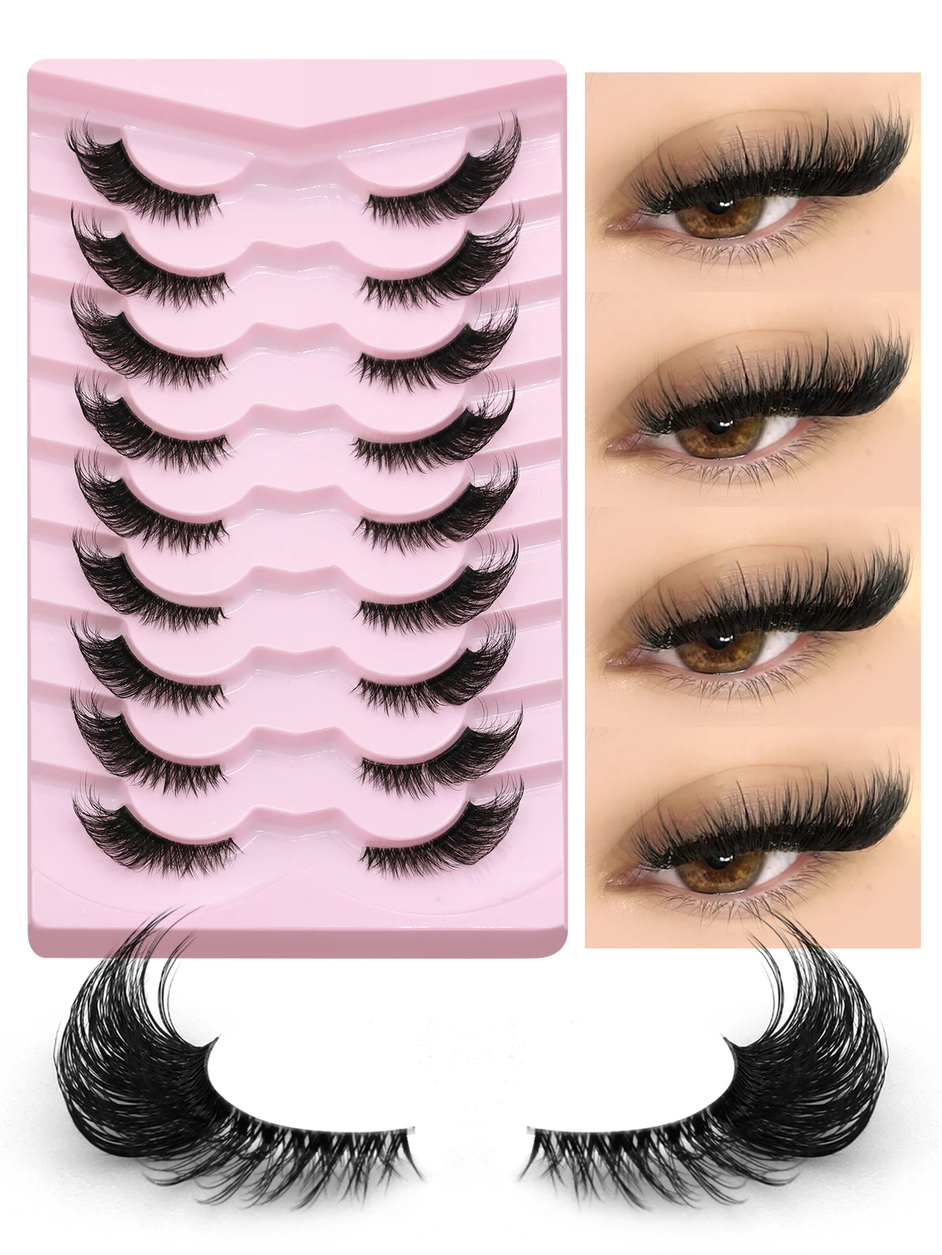 GROINNEYA Half Lashes 3D Natural False Lashes Cat Eye Lashes Soft Cross Natural Look Clear Band Natural Eyelash Extension Makeup