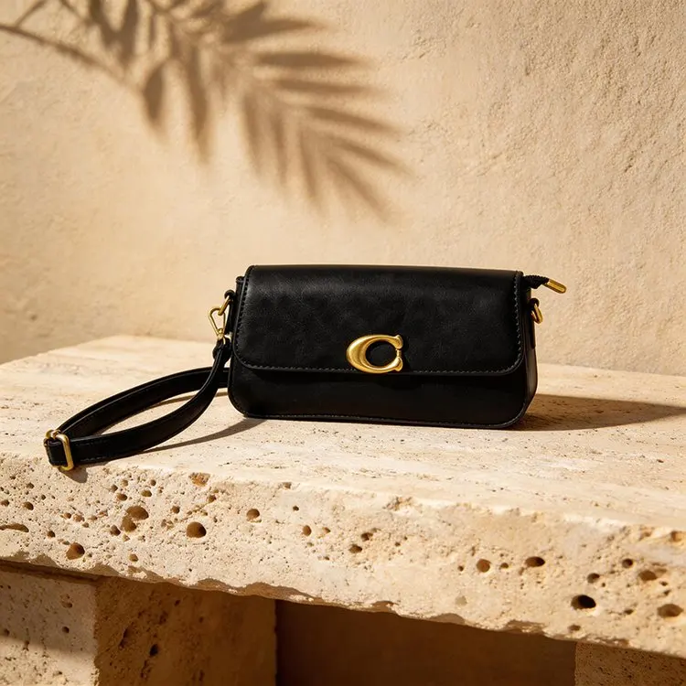 

High-end Textured Smooth Leather C-Buckle Bag, Vintage Coffee Brown Minimalist Shoulder & Crossbody Bag for Daily Casual Commute