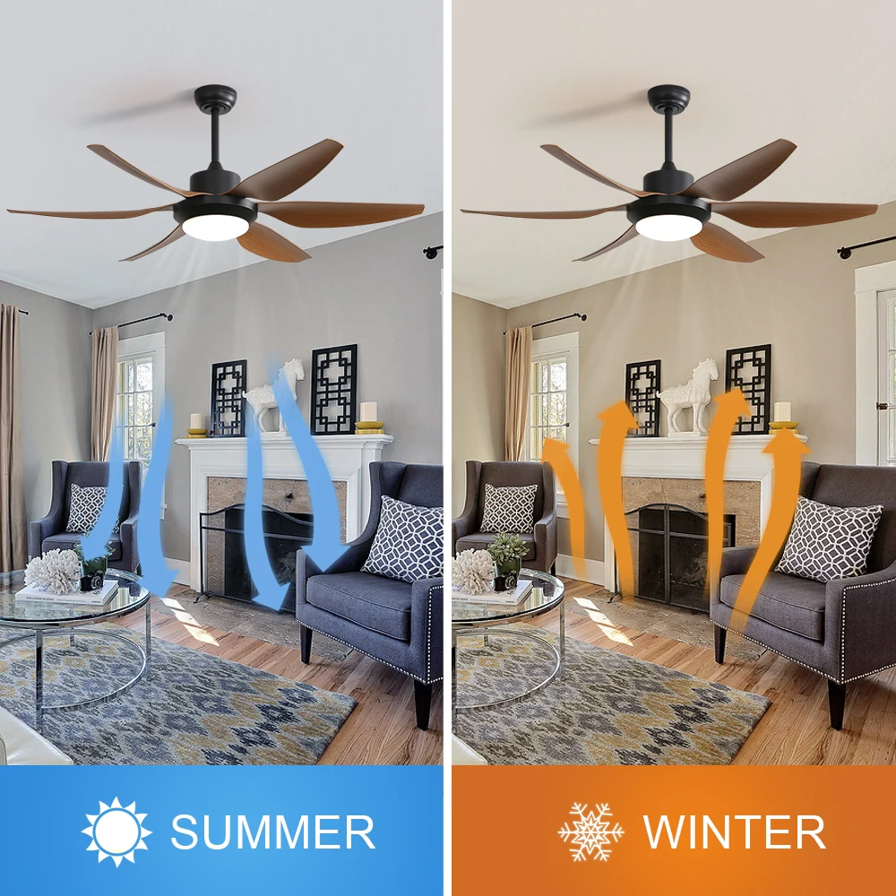 54 Inch Indoor Ceiling Fan With Dimmable Led Light 5 ABS Blades Remote Control Reversible DC Motor For Living Room