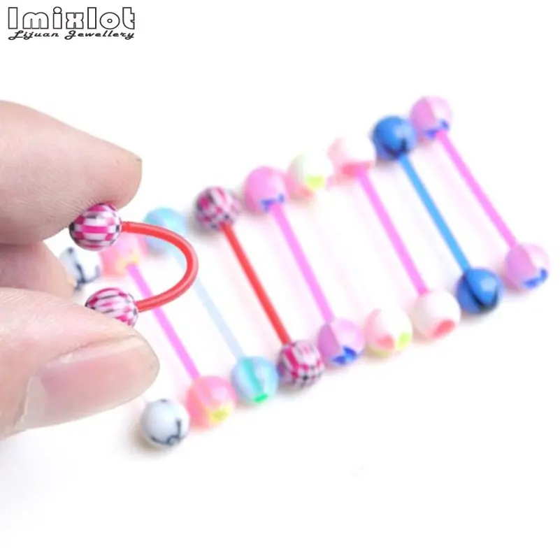 10/20 pçs 14g colorido acrílico língua piercing barra 1.6mm anel de plástico piercing lengua tragus helix anéis de orelha jóias do corpo