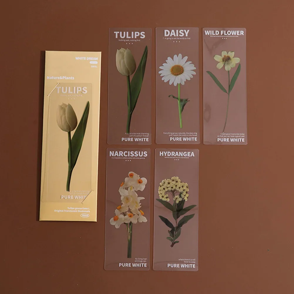 Reading Bookmark 5PCS/Pack Beautiful Crafts Elegant Fashionable Flower Leaves Literary PET Translucent Brand New