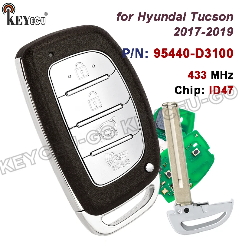 

Бесключевой смарт-пульт KEYECU 433 МГц с чипом ID47 (95440-D3100 TQ8-FOB-4F07) для Hyundai Tucson 2017-2019 годов
