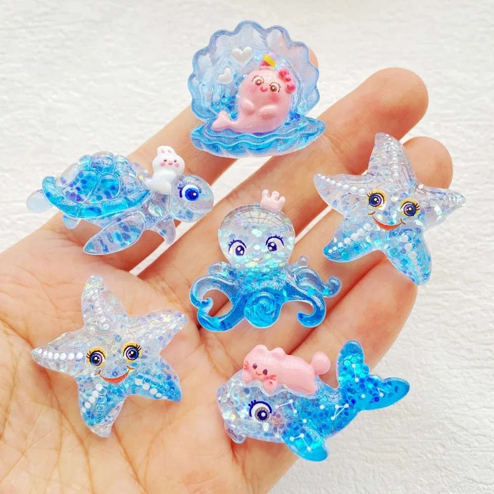 10 Uds. De concha de resina bonita, pulpo, estrella de mar, tortuga, ballena, parte posterior plana, álbum de recortes, accesorios de decoración artesanal de joyería DIY