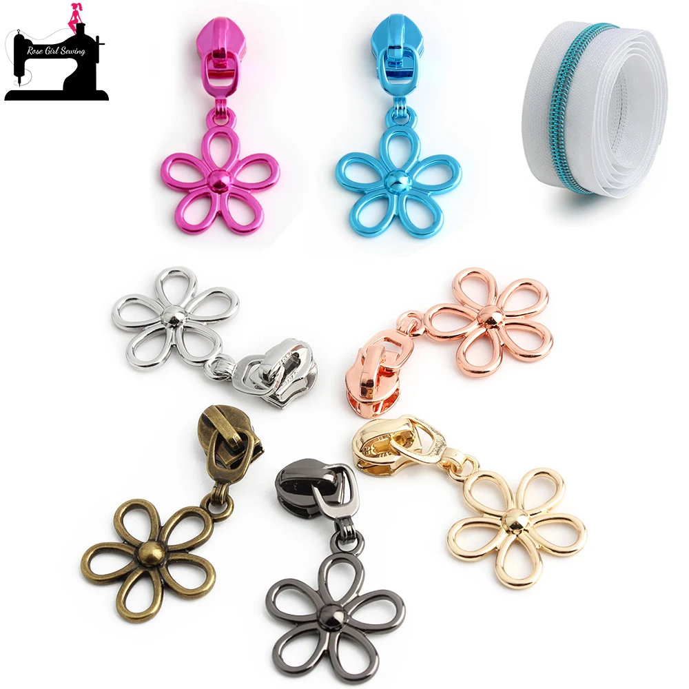 

10/20/30PCS 5# Nylon Pink/Blue Flower Zipper Puller Slider For Wallet Bag Clothes Jacket Zips Head Repair DIY Sewing Accessories