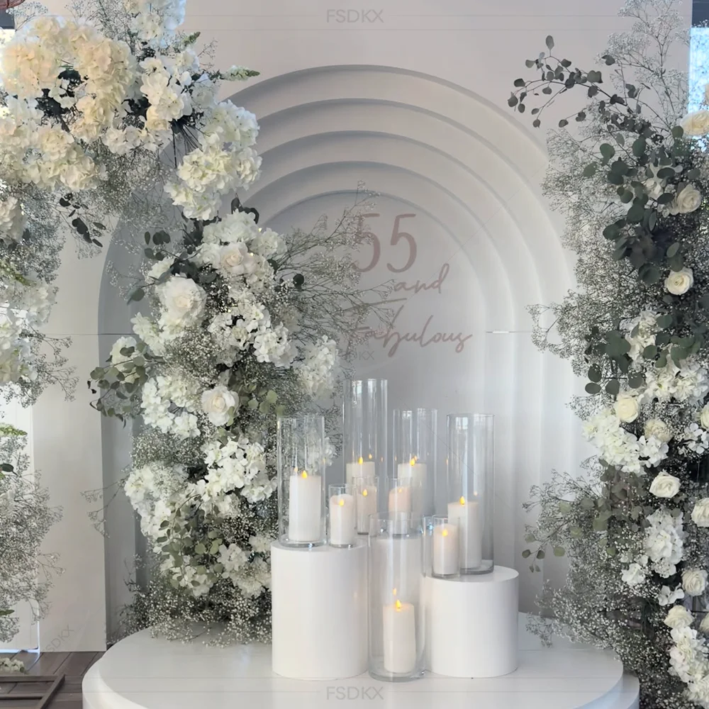 

FSDKX Oem Wedding Party Stage Decorations Products Curve Backdrop White Arc Arch Backdrop Wall for Wedding Decoration