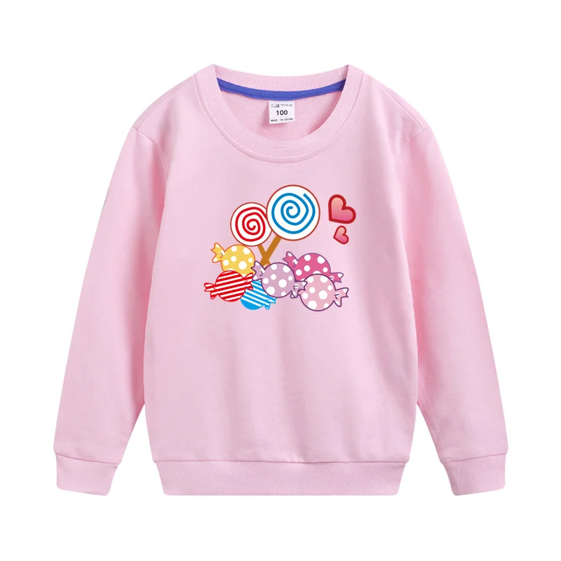 Aimi Lakana Lollipop Cute Pullover Baby Girls Autumn Sweatshirt Round Neck Cartoon Top Girl Cotton Dresses 4-14T